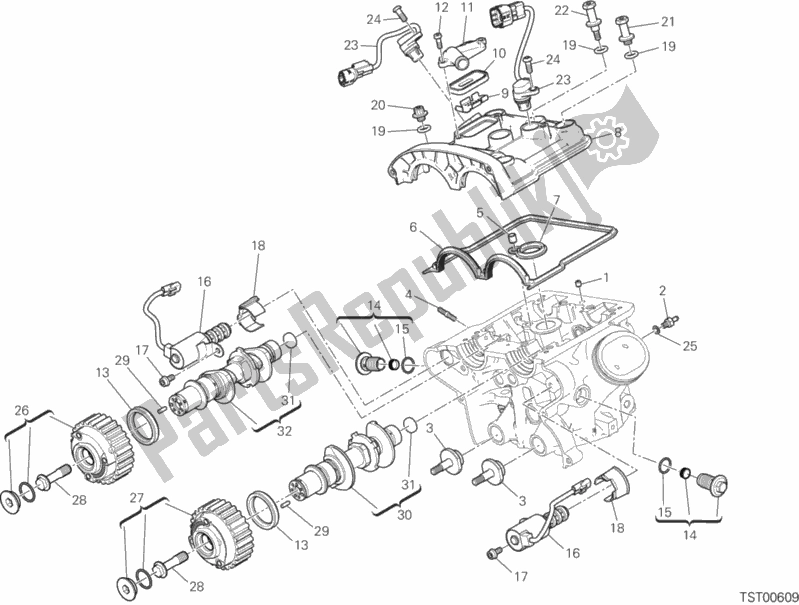 Alle onderdelen voor de Verticale Cilinderkop - Timing van de Ducati Multistrada 1260 ABS USA 2018